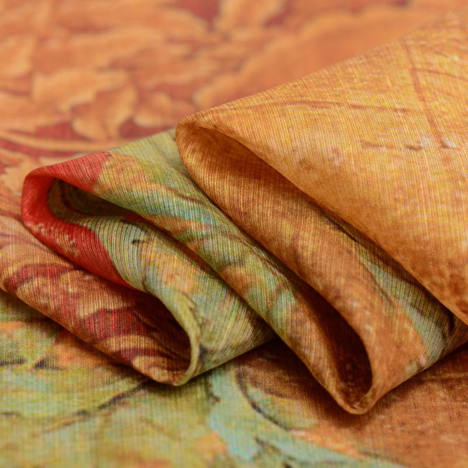 Floral Print Silk Linen Blend Fabric 140x75cm Etsy