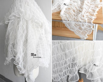 Wit vouwen mesh Lace stof mesh stof op maat gesneden