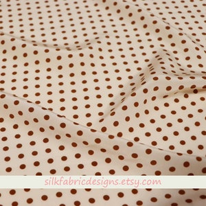 Brown Polka Dot 100% Silk Crepe de Chine Fabric By the Yard