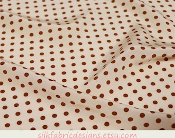 Brown Polka Dot 100% Silk Crepe de Chine Fabric By the Yard