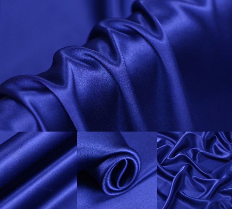 Dark Royal Blue Solid 100 Stretch Silk Satin Lining Fabric by the Yard