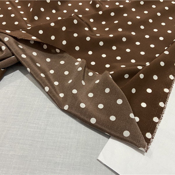 Brown Silk Crepe de Chine Fabric With White Dot Print Fabric Width 55 Inch 16 m/m