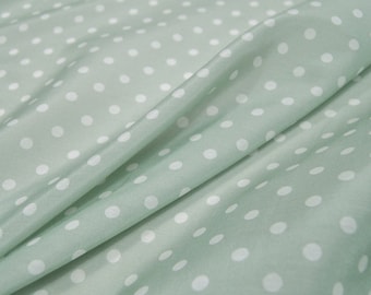 White Polka dots Print Light Green Silk Cotton Blend Fabric By The Yard