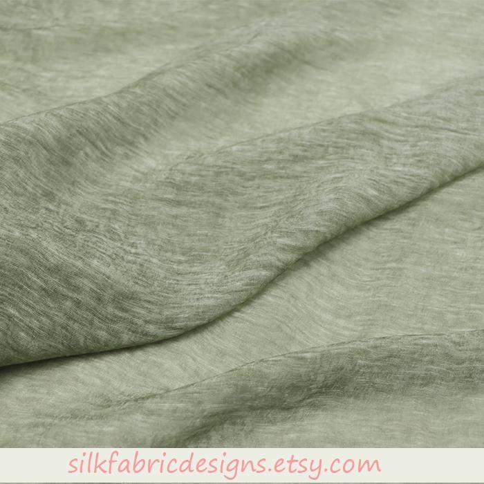 Solid Green 100% Silk Linen Blend Fabric By The Yard