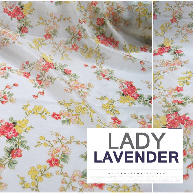 White Silk Cotton Blend Fabric With Small Floral Print Fabric by the