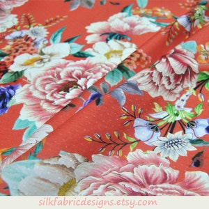 Orange Jacquard Silk Cotton Blend Fabric By The Yard