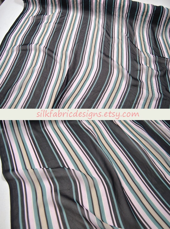 Striped Printed Silk Georgette - Black / White - Fabric by the Yard
