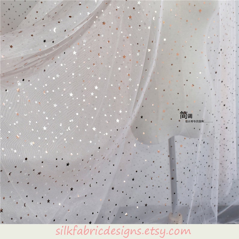 2 Color light Pink and Yellow Geometric Stars Sequin Lace Fabric Tulle Fabric By the Yard Or Meter