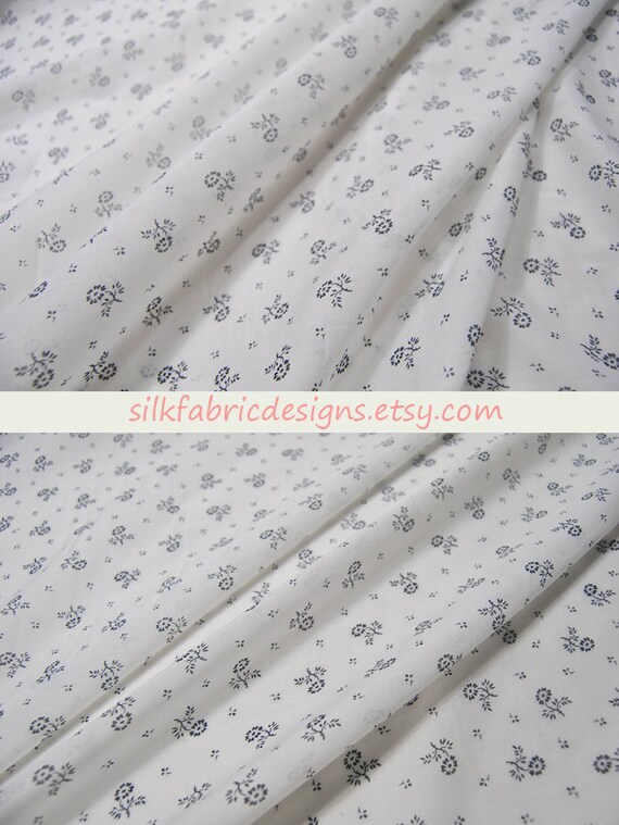 White Silk Cotton Blend Fabric With Small Floral Print Fabric By The Yard Width 55 inch