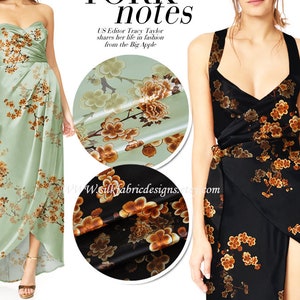 2 Color Green and Black Stretch Silk Satin Fabric With Floral Print Fabric Width 46 Inch