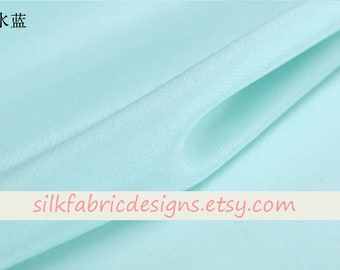 Solid Aqua Blue 100% Silk Crepe de Chine Fabric Width 140cm/55 inch 16 momme