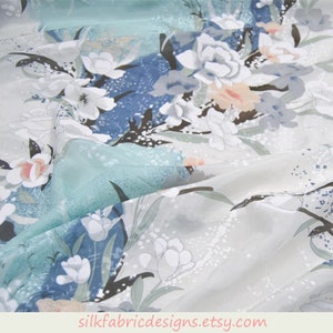 Blue Silk Cotton Blend Fabric By The Yard