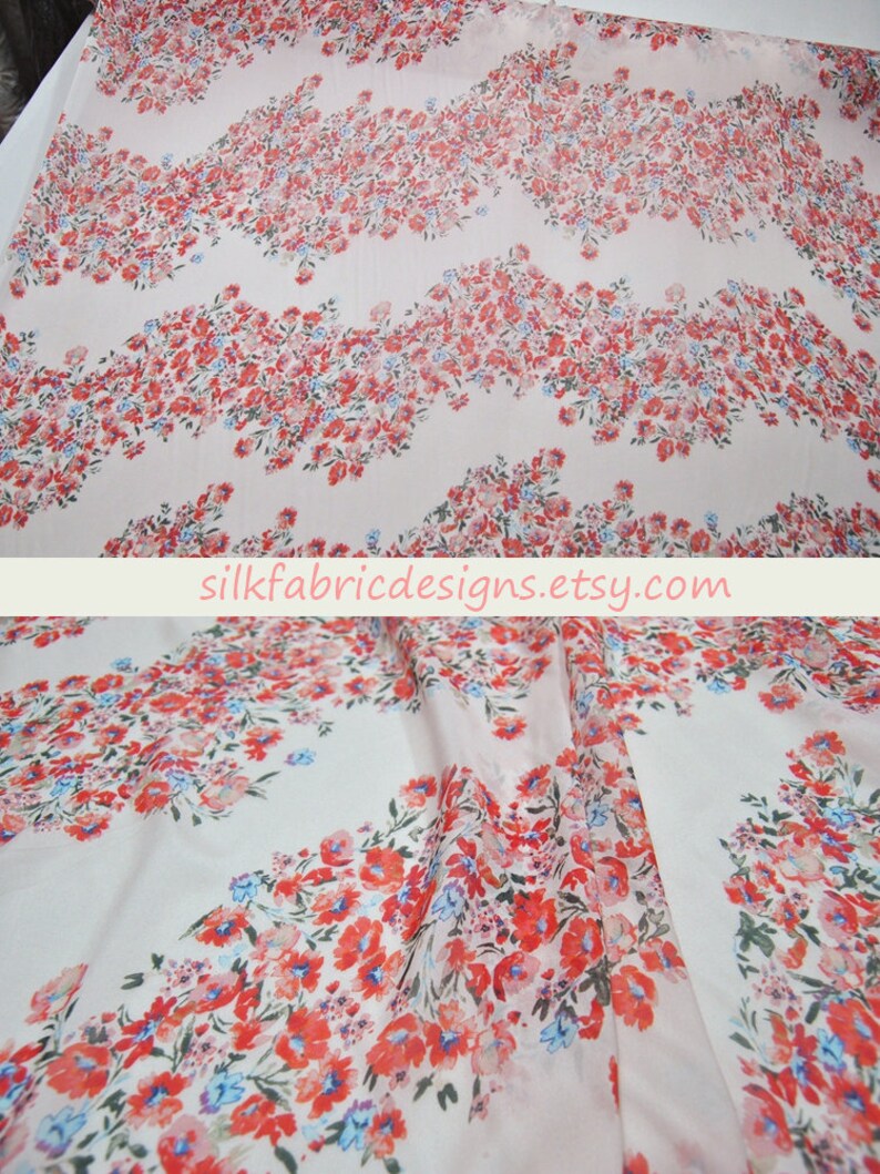 Weiß 100% Seide Chiffon Stoff Mit Rot Blumenmuster Seidenstoff | Etsy