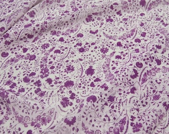 28 momme Purple Floral print White Silk Crepe de Chine Fabric by the yard