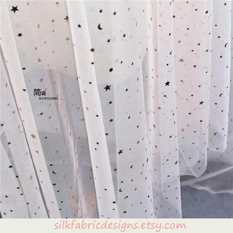 2 Color light Pink and Yellow Geometric Stars Sequin Lace Fabric Tulle Fabric By the Yard Or Meter