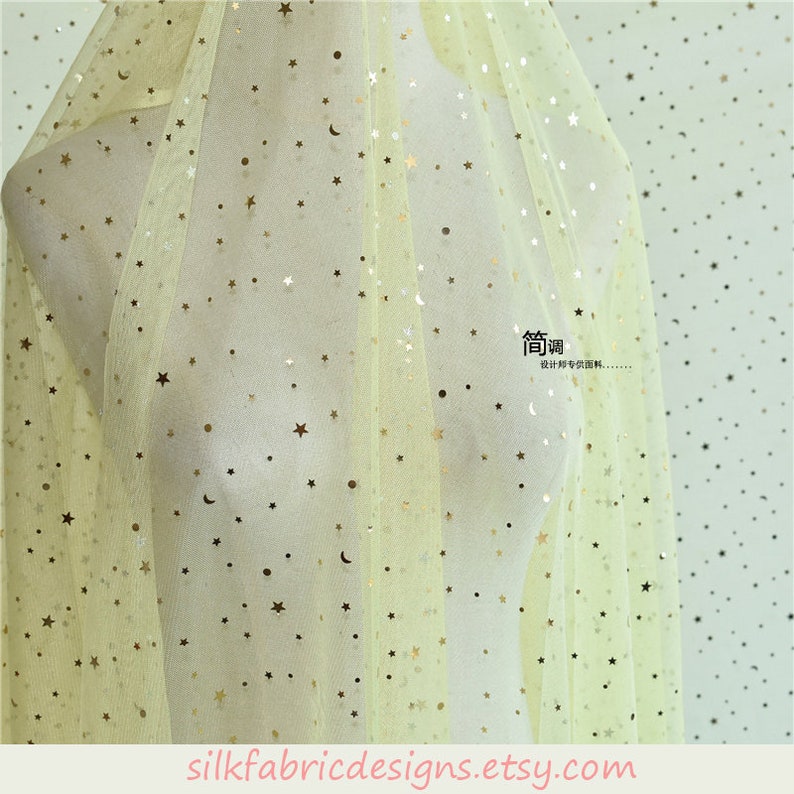 2 Color light Pink and Yellow Geometric Stars Sequin Lace Fabric Tulle Fabric By the Yard Or Meter