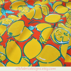 18 momme Fruit Lemon Print Silk Crepe de Chine Fabric by the yard