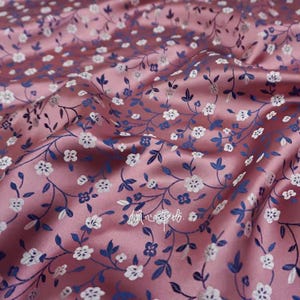 Pink Brocade Satin Fabric Wit Small Floral Print Fabric by meter