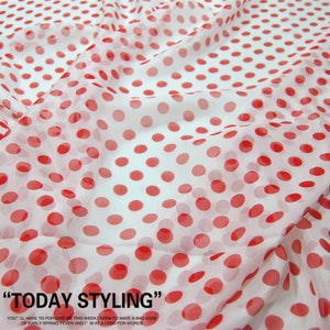 Weiß 100% Seide Chiffon Stoff Mit Rot Punkt Bedruckt Seidenstoff Meterware