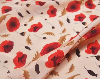 12 Momme Red Floral Crepe De Chine Silk Fabric 138 cm wide by the Yard