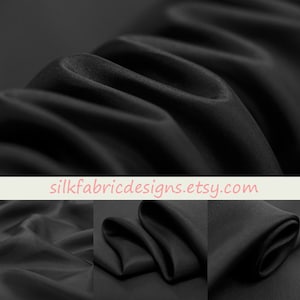 Solid Black 100% Pure Silk Habotai Fabric Width 44 inch