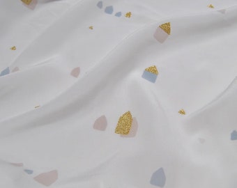 16 momme Floral print White Silk Crepe de Chine Fabric by the yard