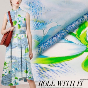 Summer Large Floral Leaves Print White 100% Pure Silk Chiffon Fabric By the Yard Width 44 Inch