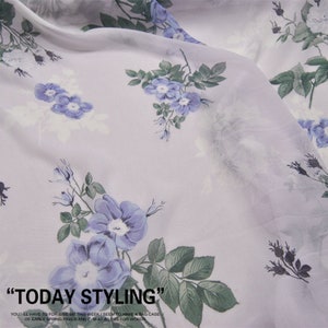 Floral Leaves Print Light Purple Silk 100% Georgette Fabric By The Yard