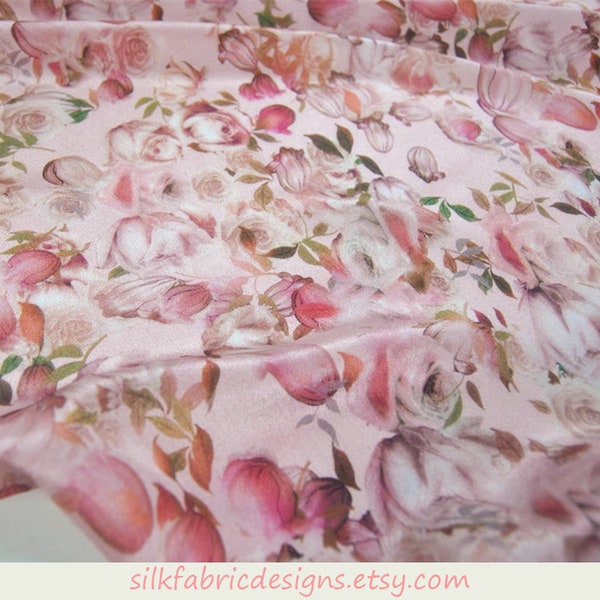 12 momme Floral Print Silk Crepe de Chine Fabric by the yard