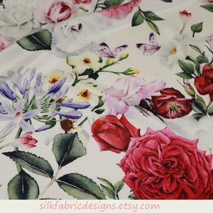 Big Floral 100% Heavy Silk Crepe de Chine Fabric By the Yard 22 m/m