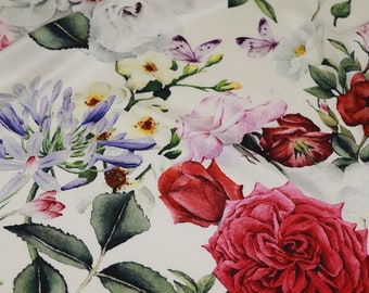 Big Floral 100% Heavy Silk Crepe de Chine Fabric By the Yard 22 m/m