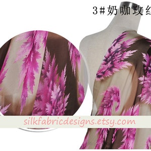 Maple Leaf Print Light Brown 100% Silk Chiffon Fabric By the Yard or Meter