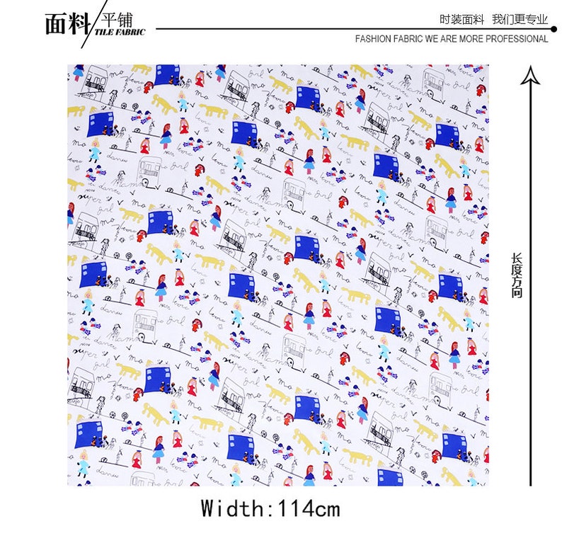 2 Color Black and White Silk Crepe de Chine Fabric Cartoon Character Girl Print Fabric Width 44 Inch