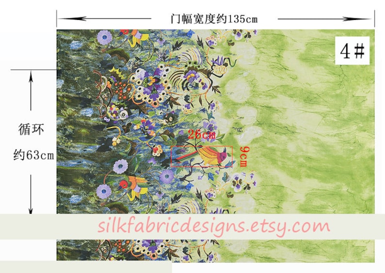 Floral Birds Print Green 100/% Pure Silk Chiffon Fabric By the Yard Width 53 Inch