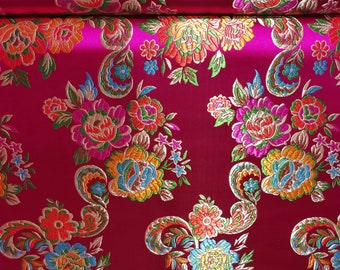 Tissu Hanbok Brocart Fleurs Prunier 100x150 Cm - Soie Satin, Jacquard Vintage - Pour Couture, Décoration