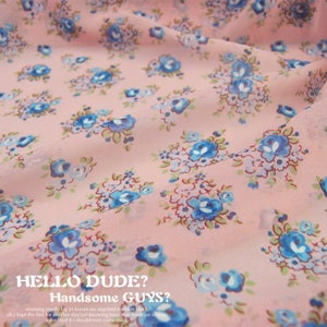 Pink 100% Silk Georgette Fabric With Small Blue Floral Print Fabric By the yard
