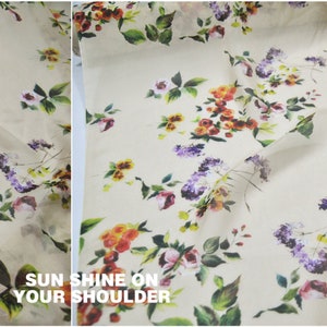 Bladeren Bloemenprint Lichtgele 100% zijde chiffon stof op maat of meter gesneden