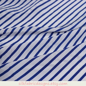 Blue White Stripe 100% Silk Crepe de Chine Fabric By the Yard