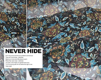 Black 100% Silk Georgette Fabric With Floral Print Fabric By The Yard or Meters