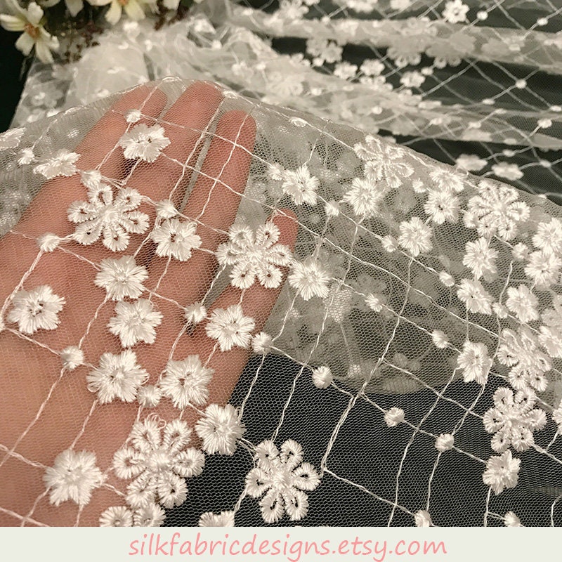 White Floral Hollow Mesh Lace Fabric by the Yard or Meter - Etsy