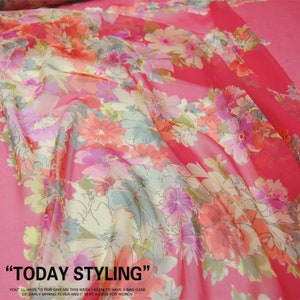 Floral Print Light Red 100% Pure Silk Georgette Fabric By the Yard
