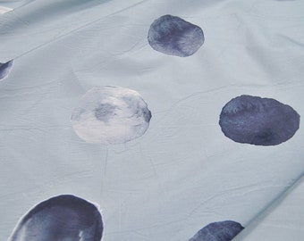 Blue Silk Cotton Blend Fabric With Big Polka dots Print Silk Fabric By The Yard