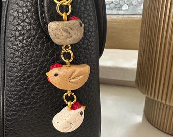 LONYOO Portachiavi a forma di pollo in acciaio inox, regalo per donne, borsa, portachiavi auto, Argento, W2L2