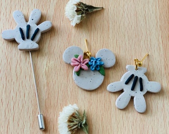 Mouse couple earrings and lapel pin