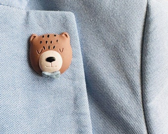 Bear with bow tie pin