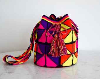 Magenta, lila, weich gelb, Orange stricken Strandtasche