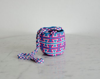 Mini-Zugtasche - Himmelblau, hellrosa weiß