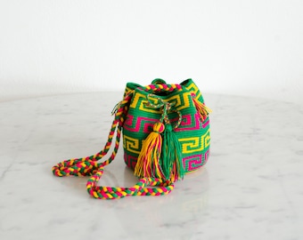 Mini-Zugtasche - grün, gelb rosa,