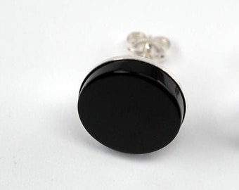 Onyx Stud Earring-12mm-Single Stud-black stud-Black Silver Earring For Men-Mens Black Stud-Mens Onyx stud-second hole earring-black earring