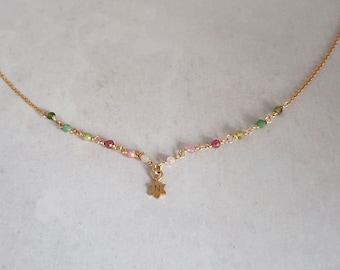 Personalized gold filled necklace Rainbow with tourmaline, Colorful, Delicate, Name necklace, Handmade, Personal Gift